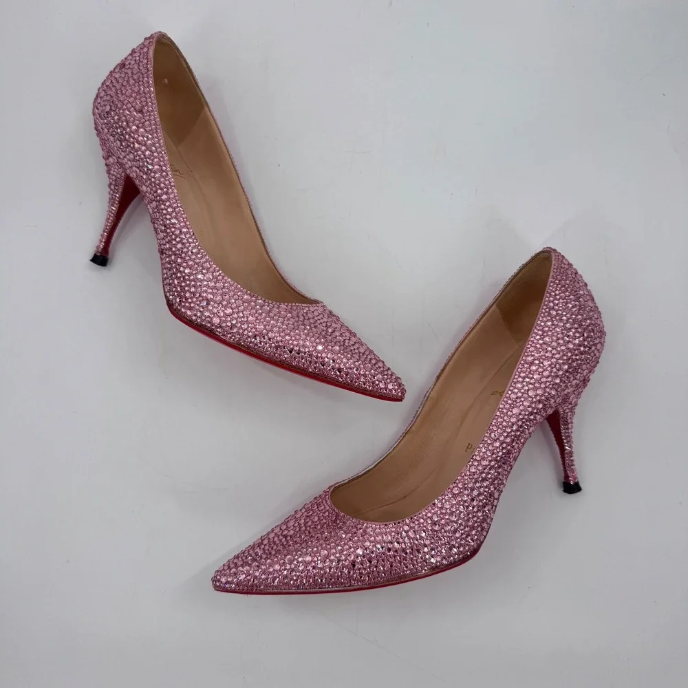 Christian Louboutin Swarovski Crystal Strass Pumps Blush Pink Heels 38.5